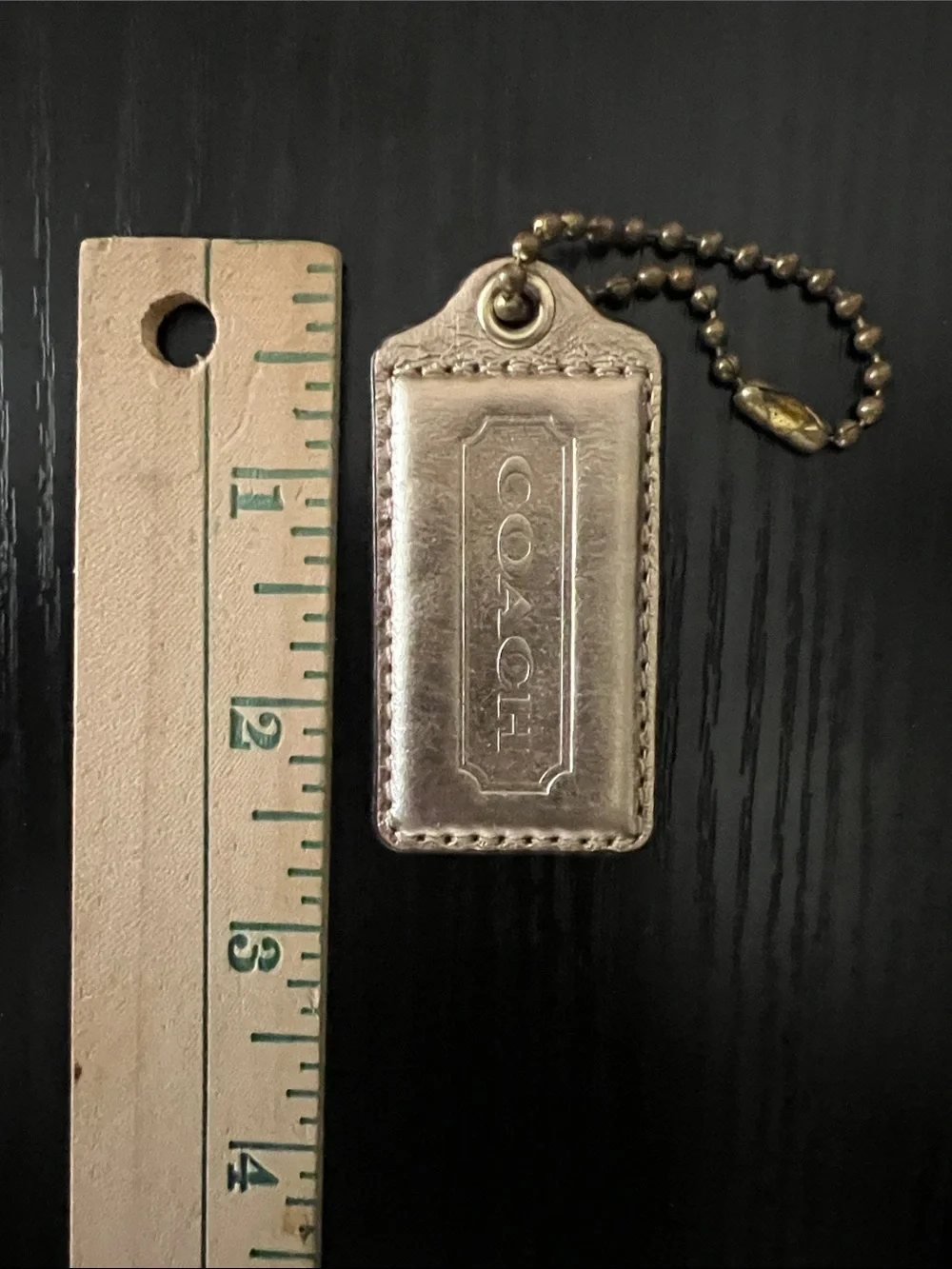 Coach Gold Leather Tag Keychain with Ball Chain